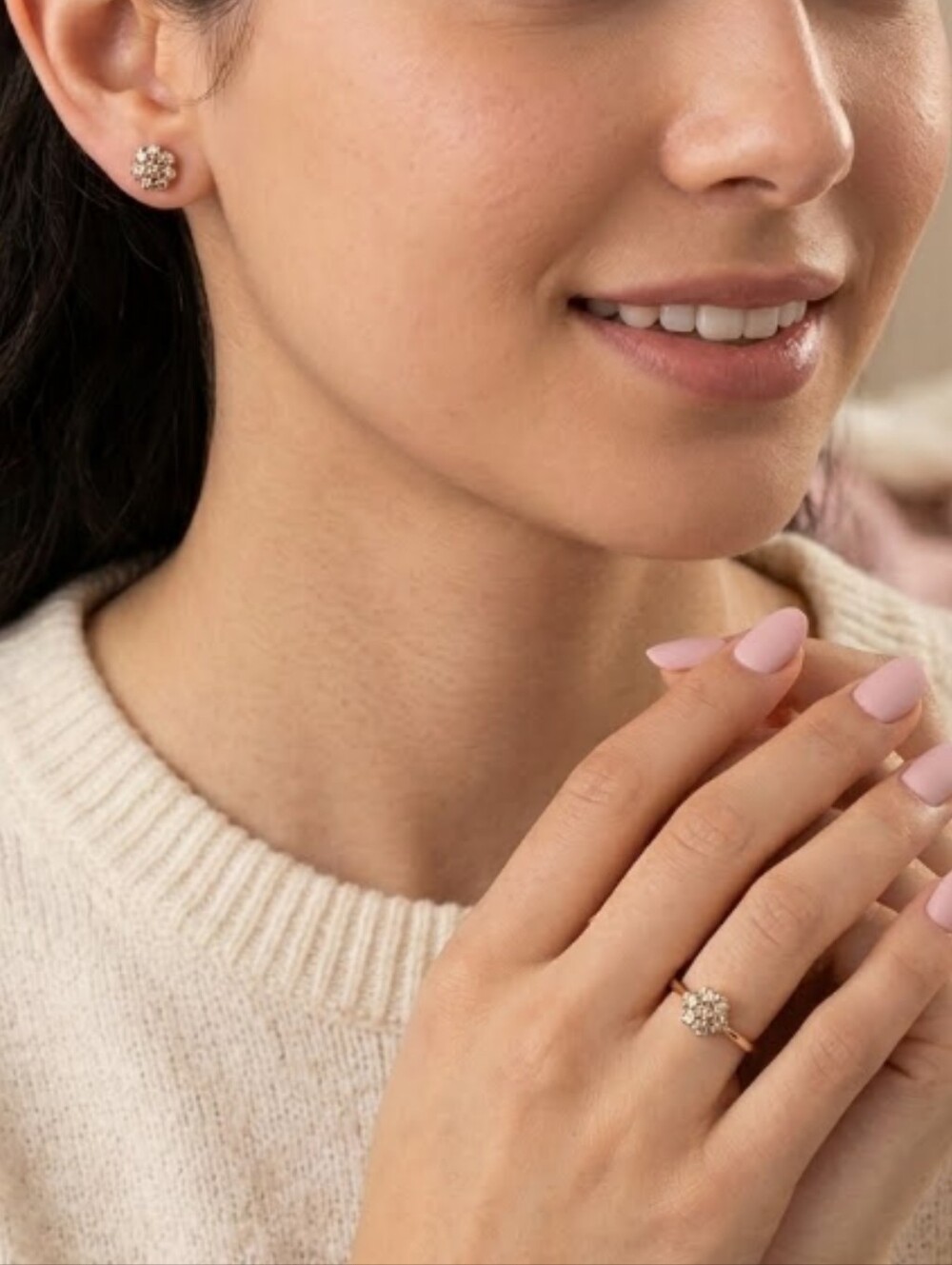 10KT Champagne Diamond Cluster Ring and Earrings Fine Jeweley